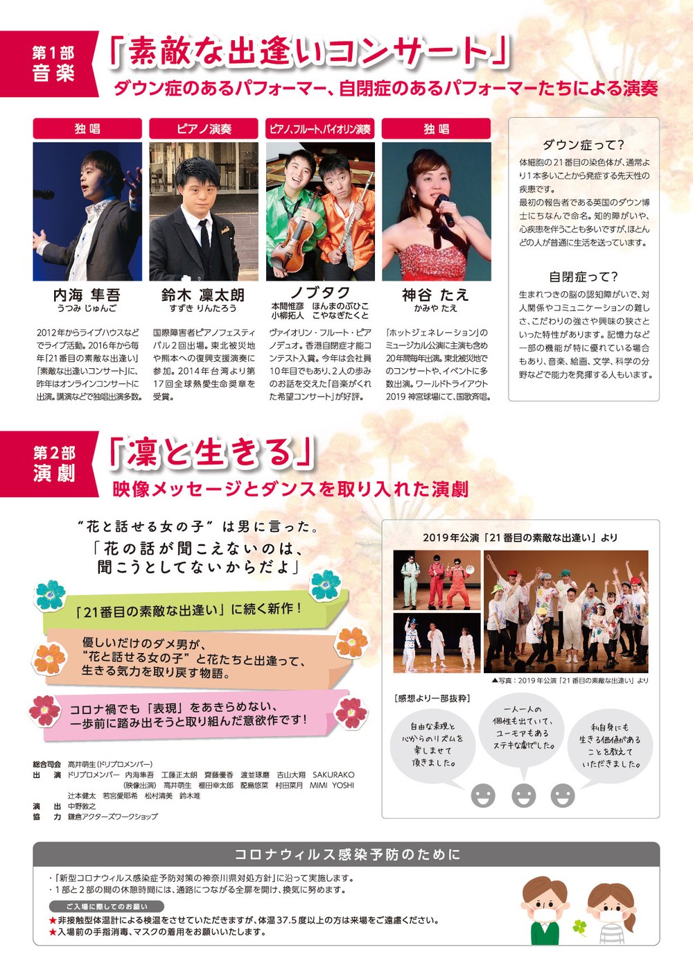 フェスティバルのチラシ（裏）。第1部の出演者と第2部の演劇