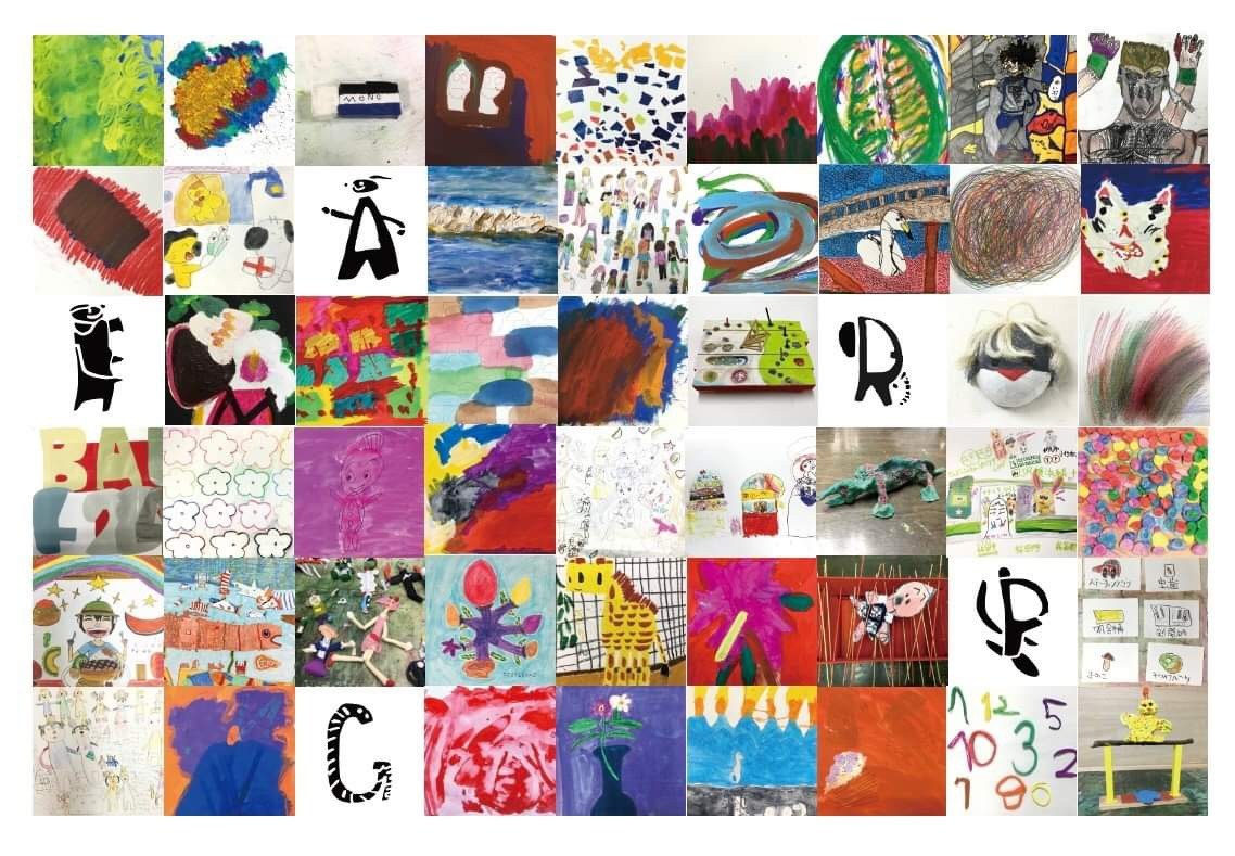 アトリエグレープフルーツ展2023の案内はがき（表）。メンバーの作品