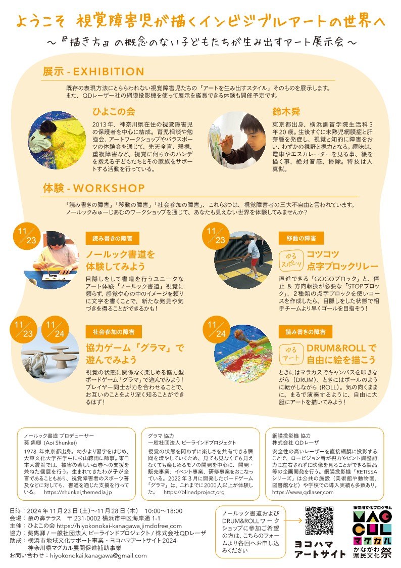 「ノールックみゅーじあむ」のチラシ（裏）。展示とワークショップ