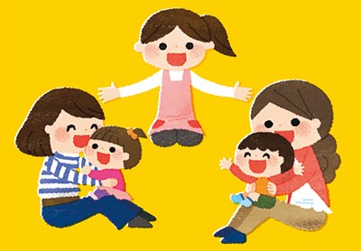 親子が笑顔でふれあうイラスト